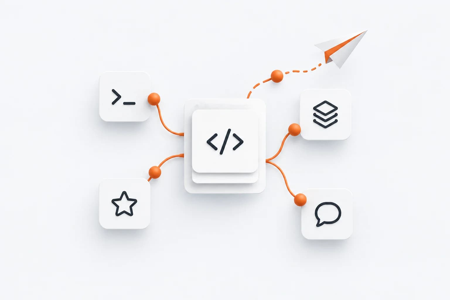 Connected code, stack, rating, and conversation cards — knowledge shared between developers